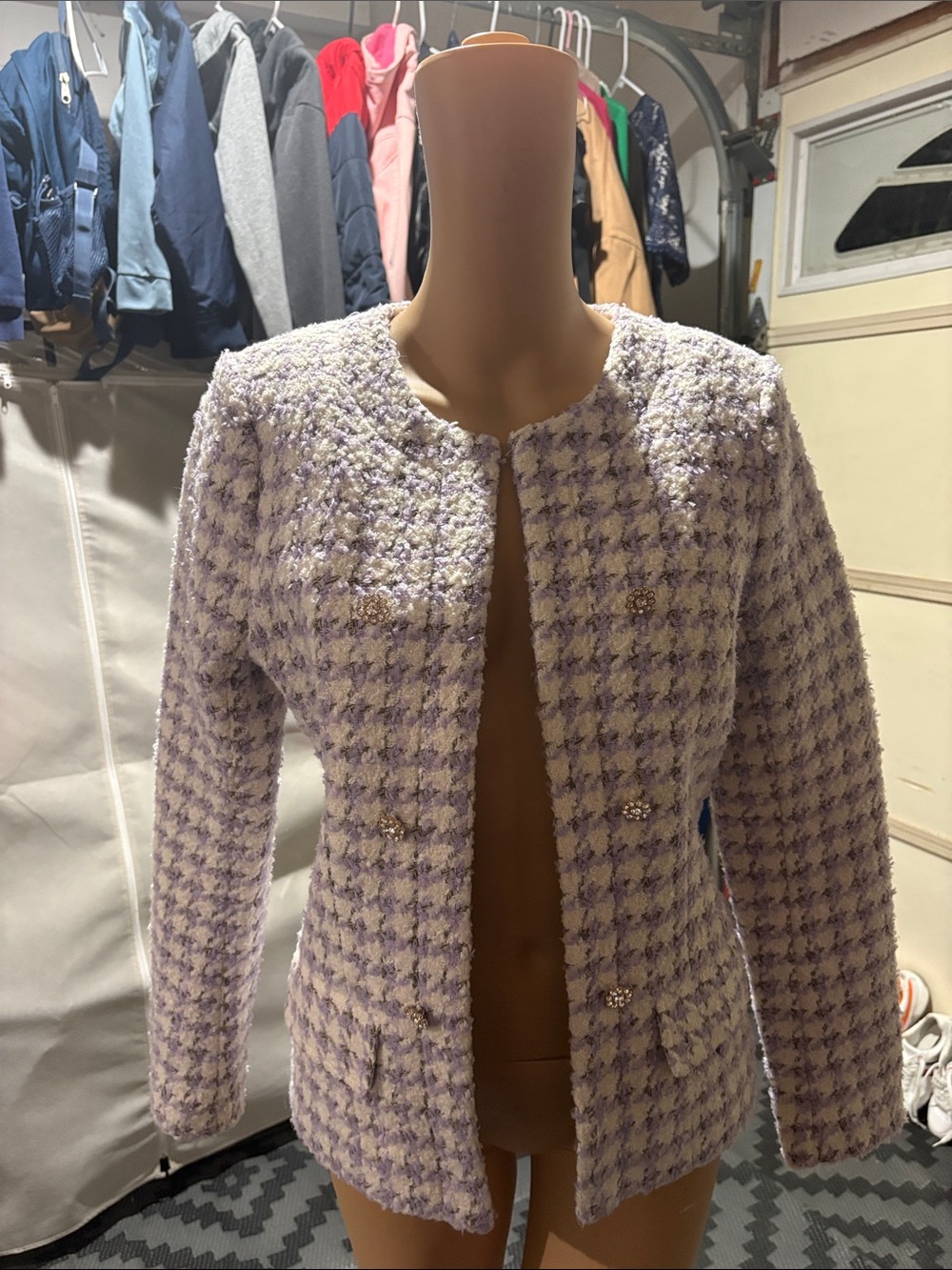 Source Unknown Lavender Houndstooth Bouclé Jacket